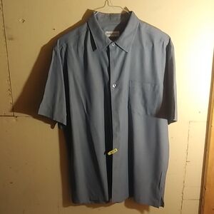 Michael Brandon White Pin Striped Blue Short Sleeve Button-Up Shirt 1 Pocket